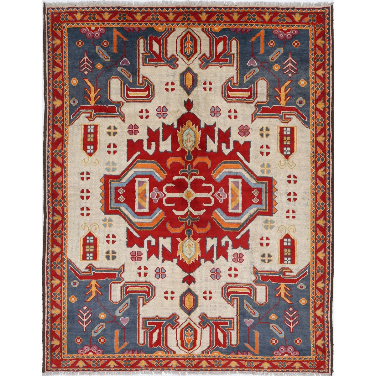 Revival 6x7 Handmade Double Knotted Washable Wool Rug - Colorful