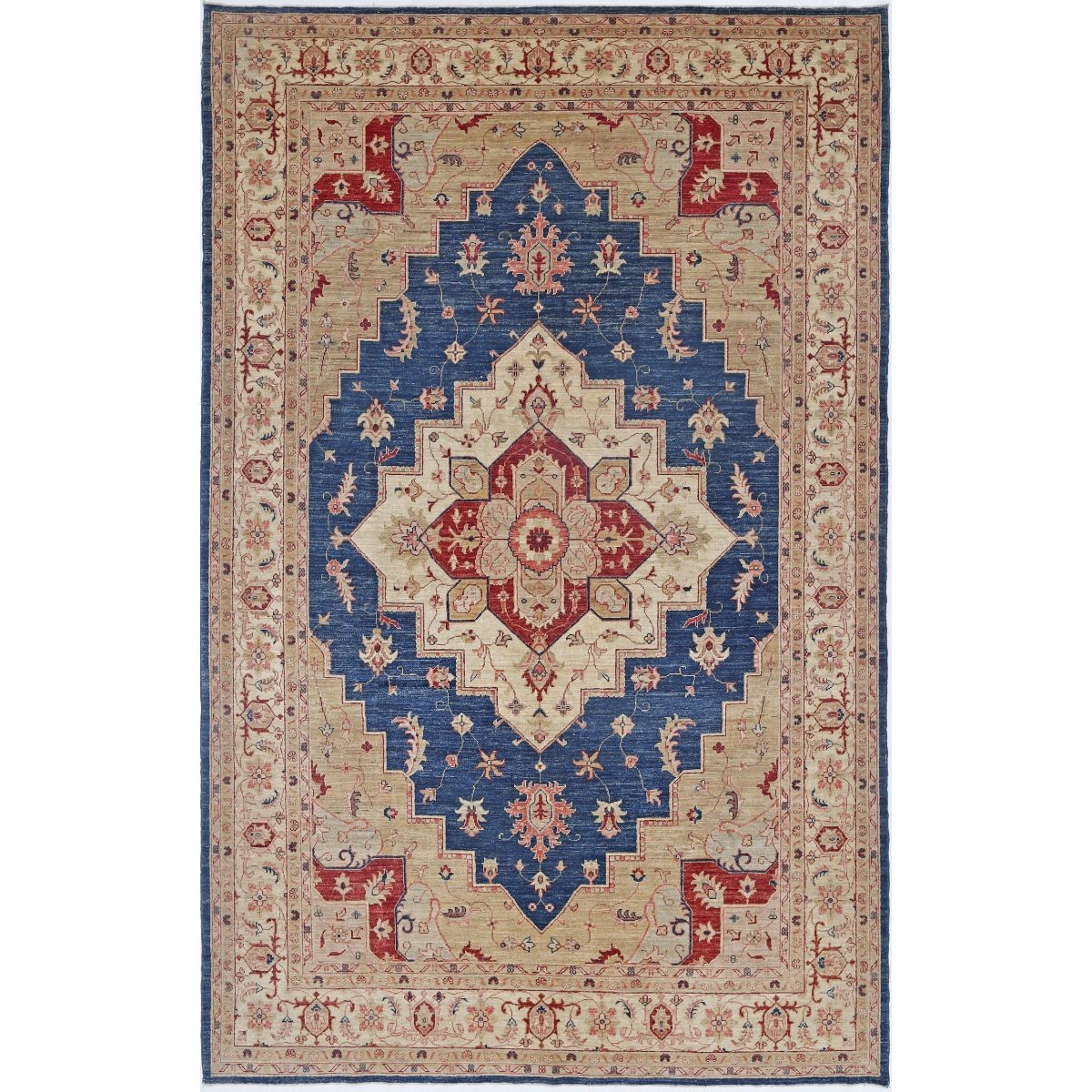 Heriz 7x11 Handmade Double Knotted Washable Wool Rug - Colorful