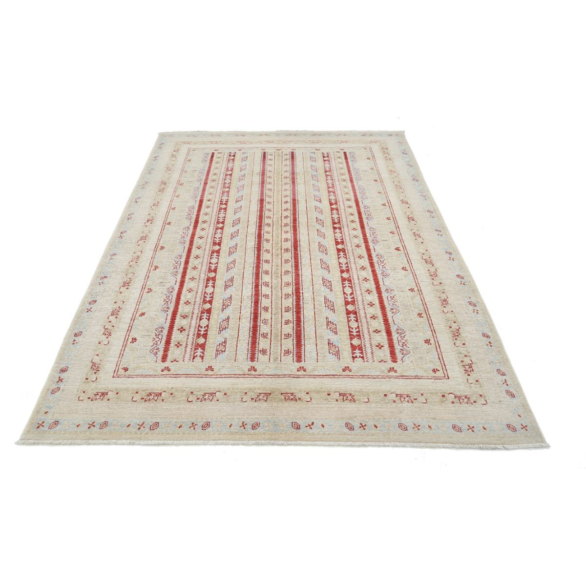 Shaal 6x8 Handmade Double Knotted Washable Wool Rug - Soft Hues