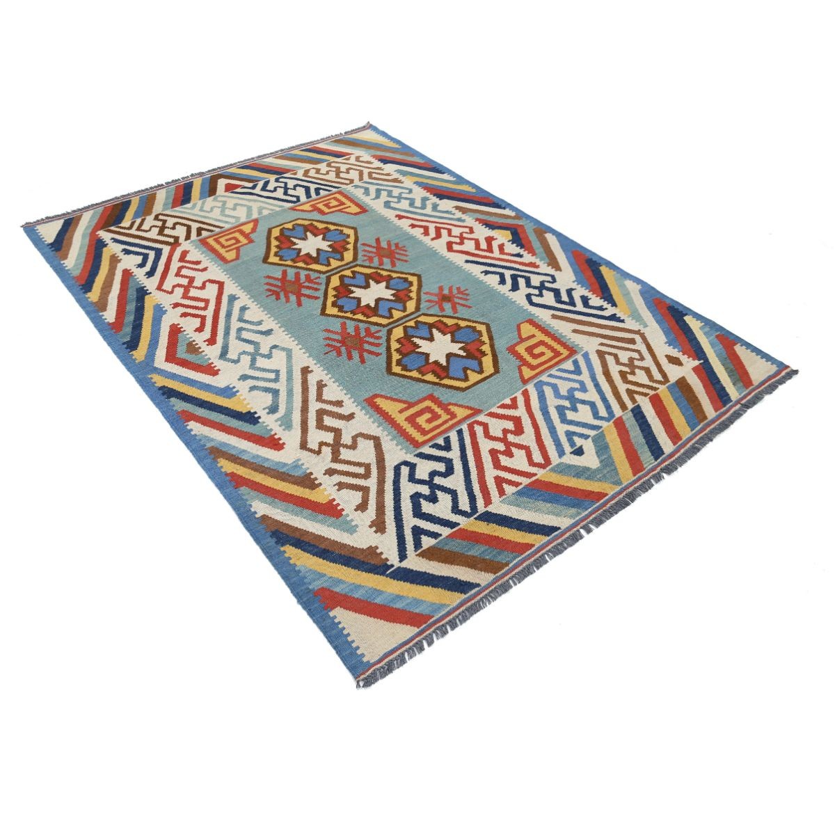 Kafkaas 5x7 Hand Woven Washable Wool Rug - Colorful