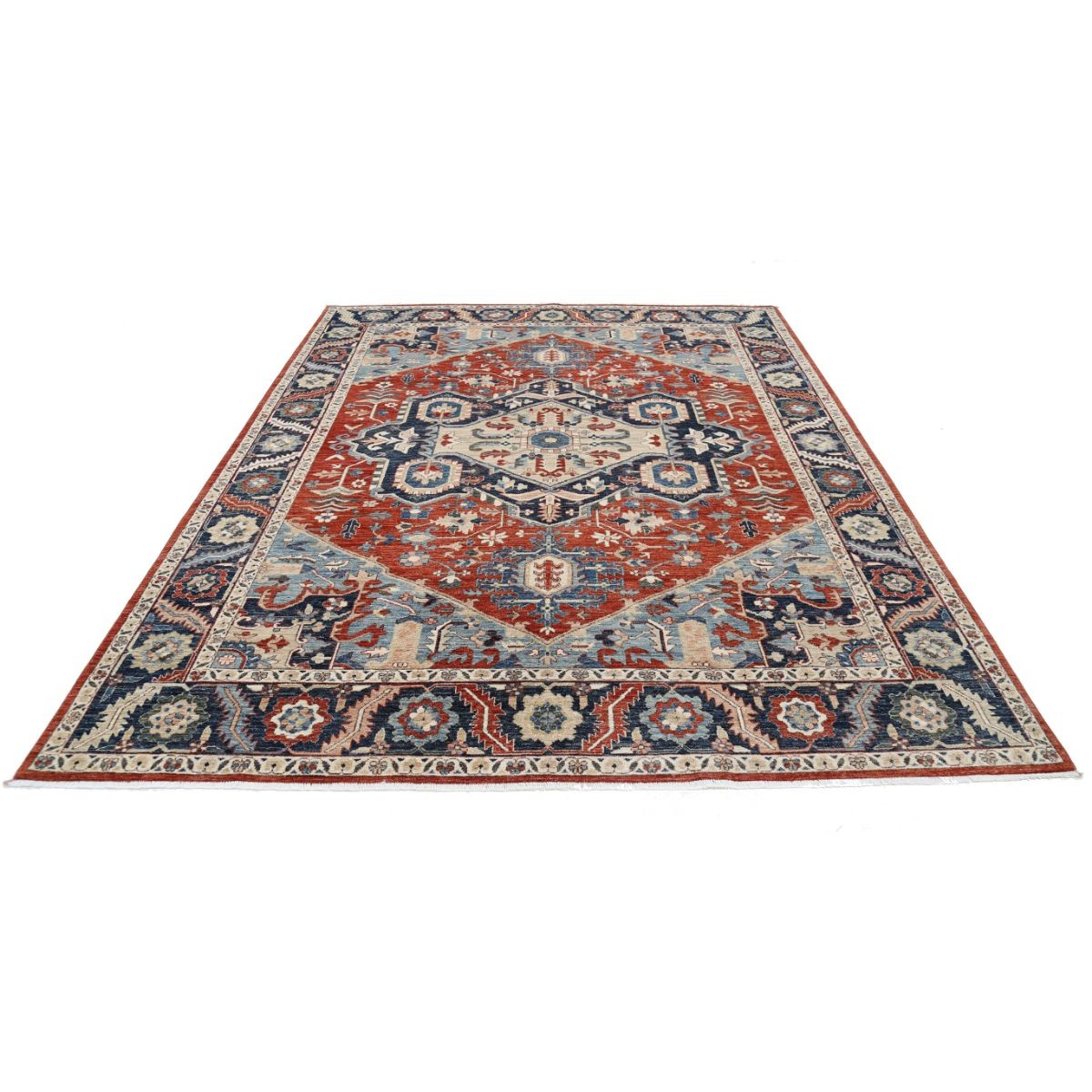 Heriz 8x10 Handmade Double Knotted Washable Wool Rug - Colorful