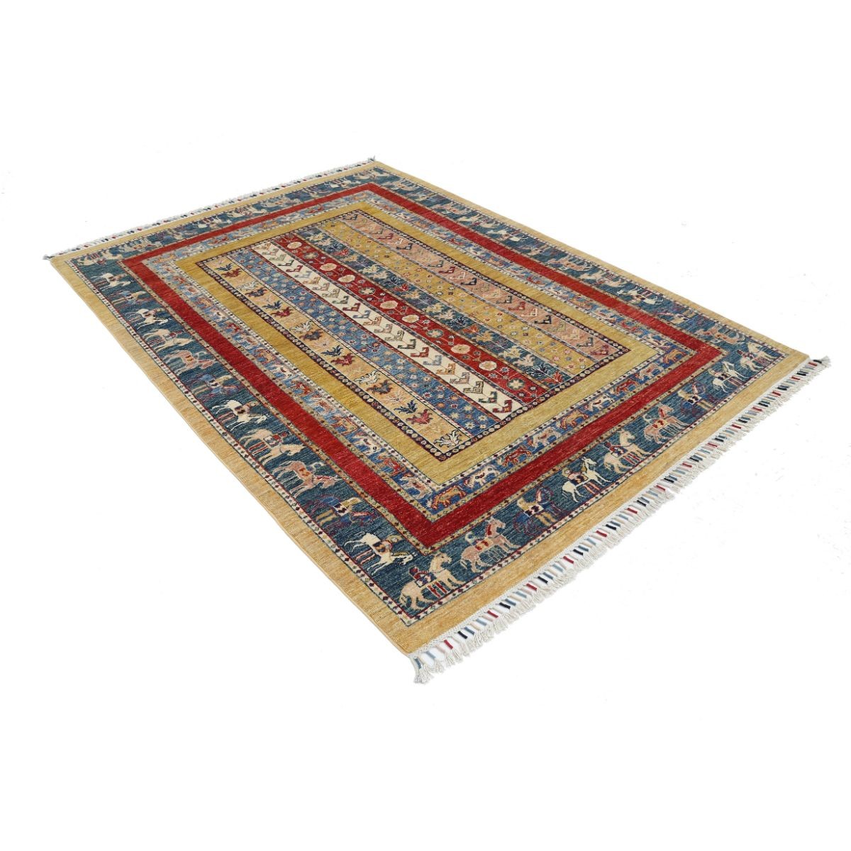 Shaal 6x8 Handmade Double Knotted Washable Wool Rug - Colorful