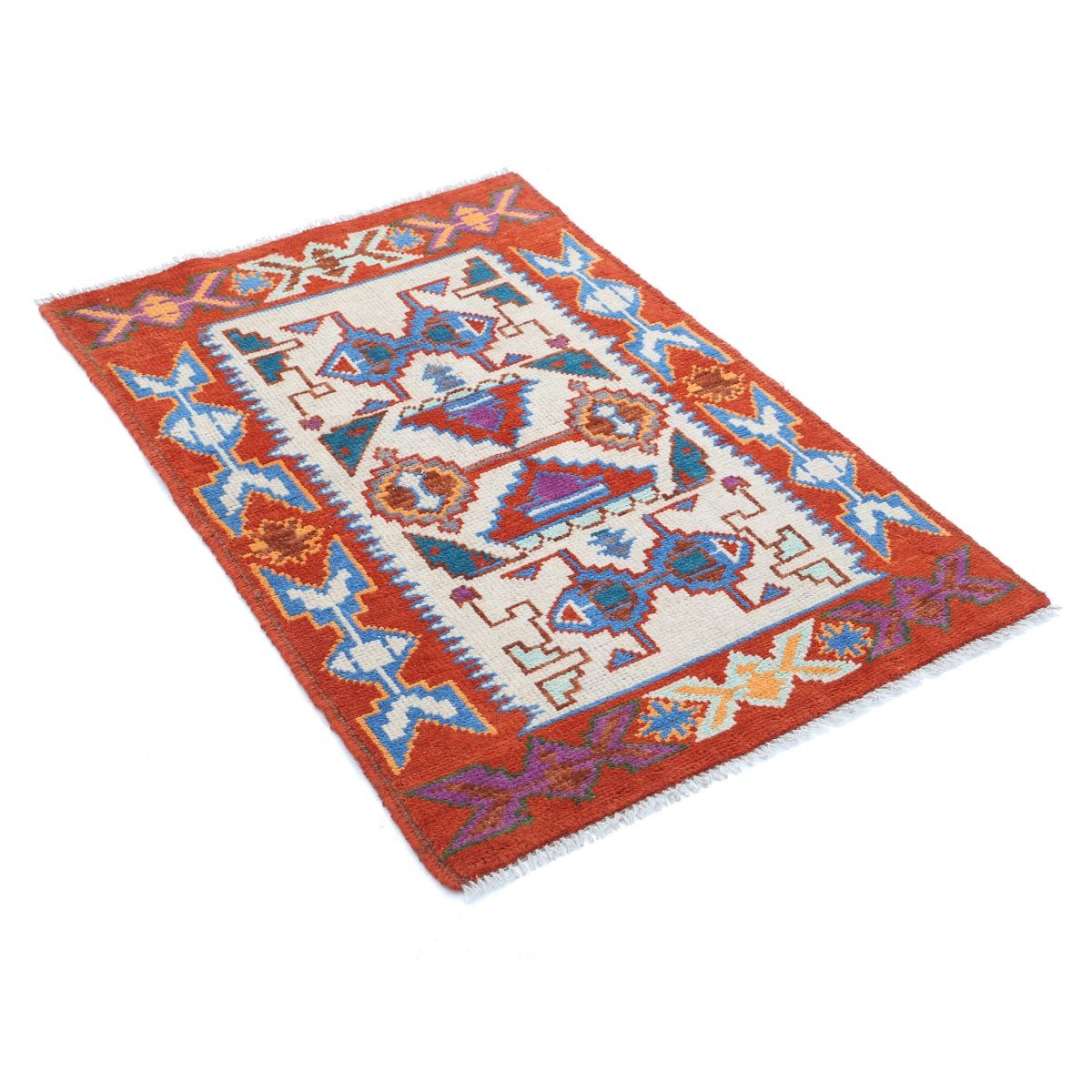 Revival 3x4 Handmade Double Knotted Washable Wool Rug - Colorful