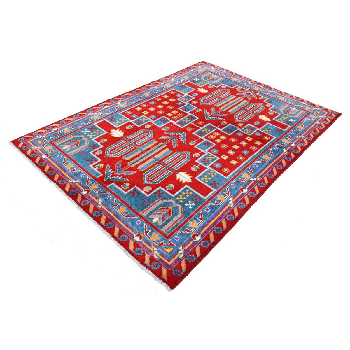 Revival 6x8 Handmade Double Knotted Washable Wool Rug - Colorful