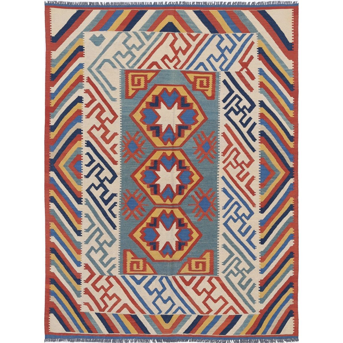 Kafkaas 5x7 Hand Woven Washable Wool Rug - Colorful