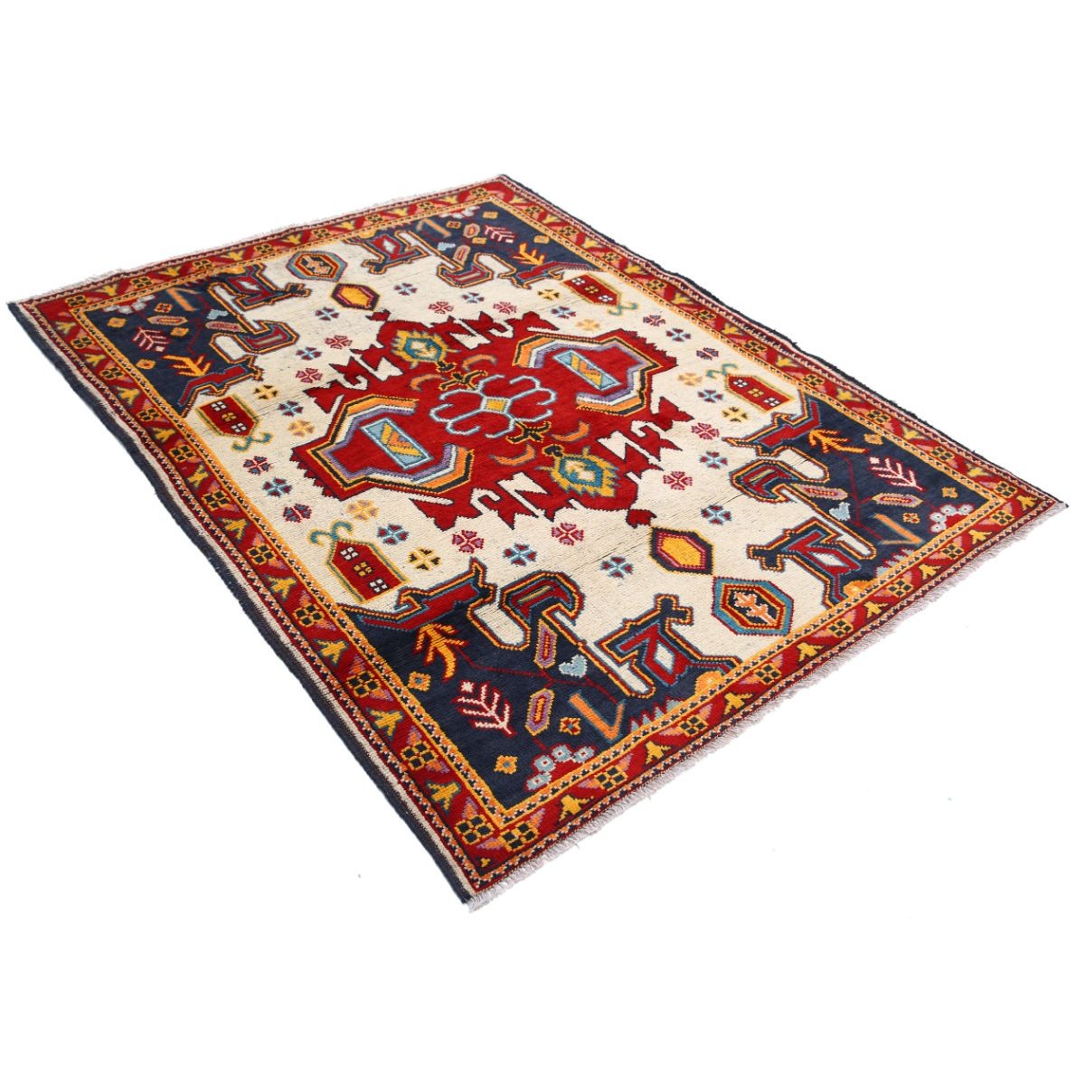 Revival 5x6 Handmade Double Knotted Washable Wool Rug - Colorful