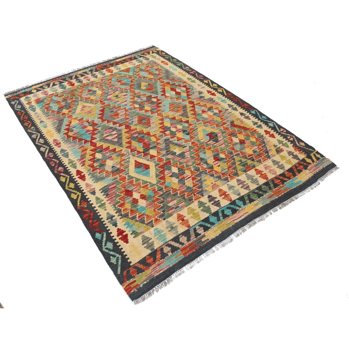 Maimana 5x6 Hand Woven Washable Wool Rug - Colorful