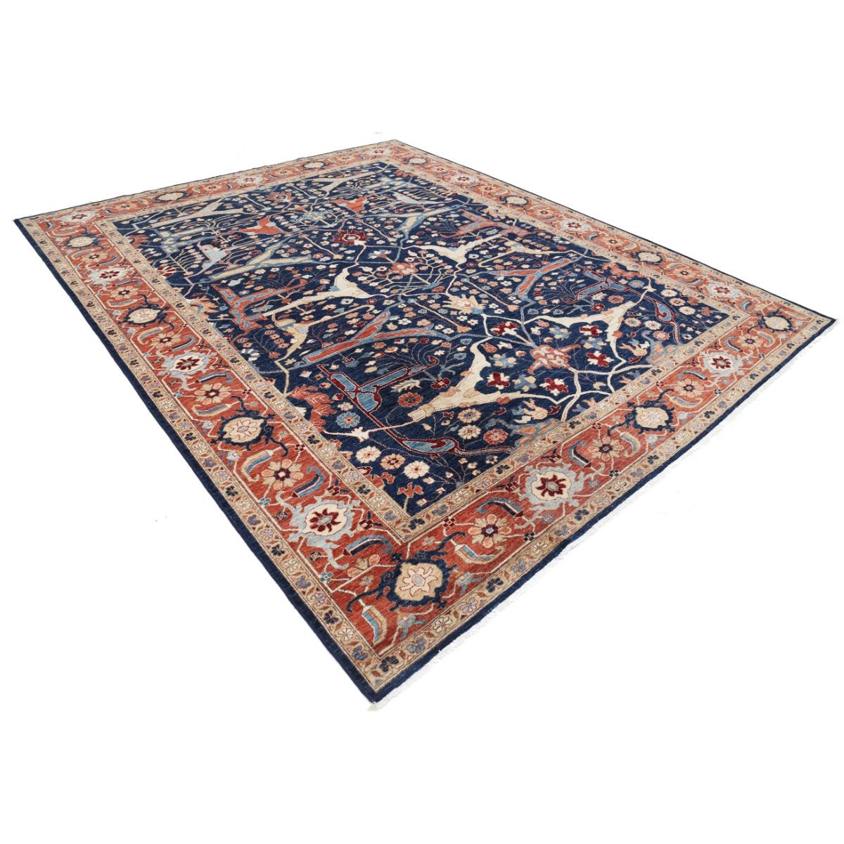 Heriz 9x12 Handmade Double Knotted Washable Wool Rug - Colorful