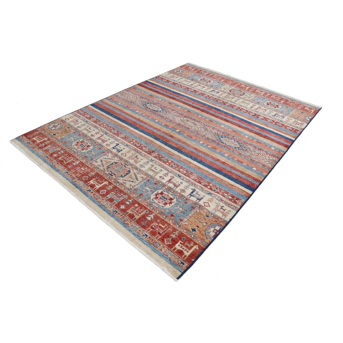 Khurjeen 6x8 Handmade Double Knotted Washable Wool Rug - Colorful