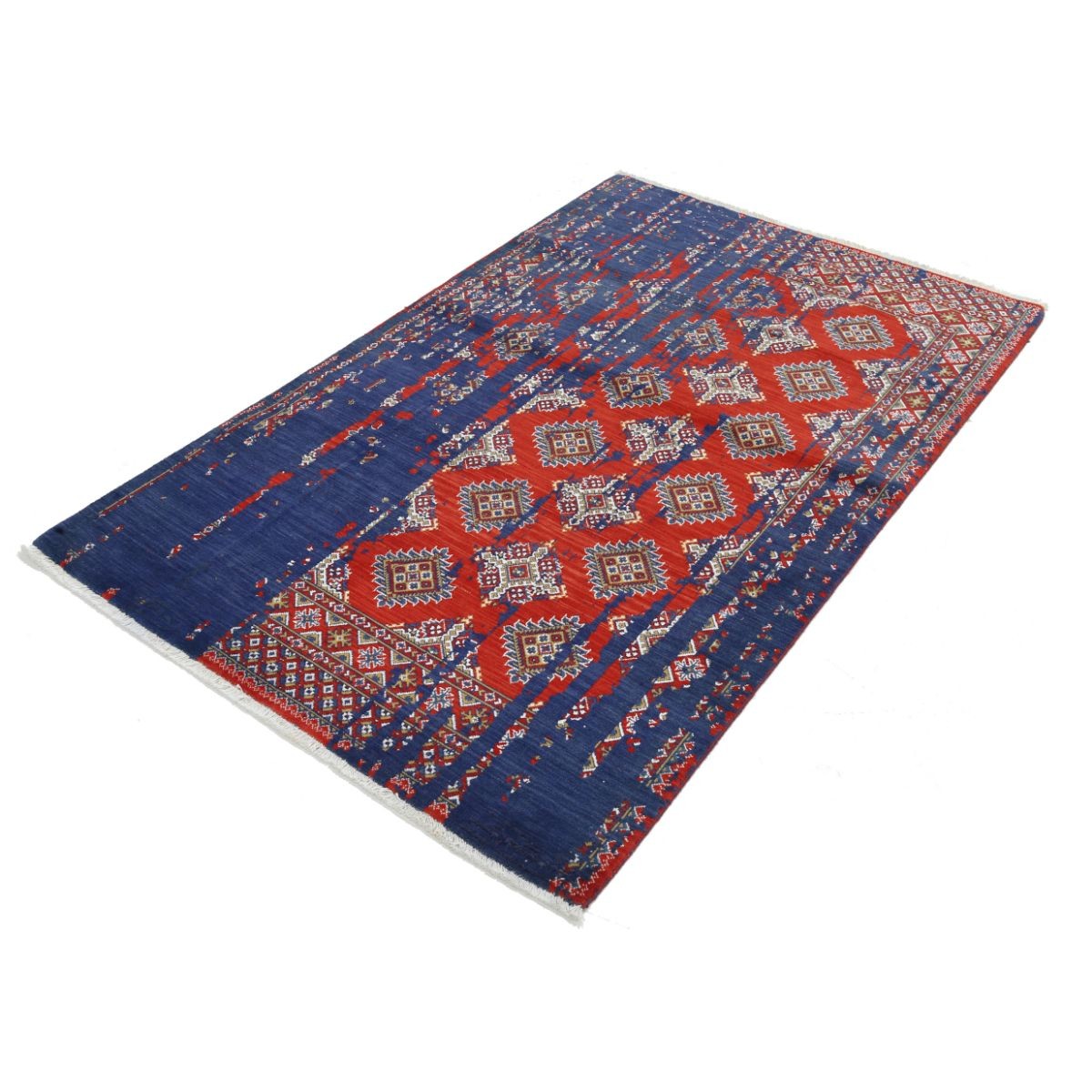 Ajrak 4x6 Machine-Made Washable Wool Rug - Colorful