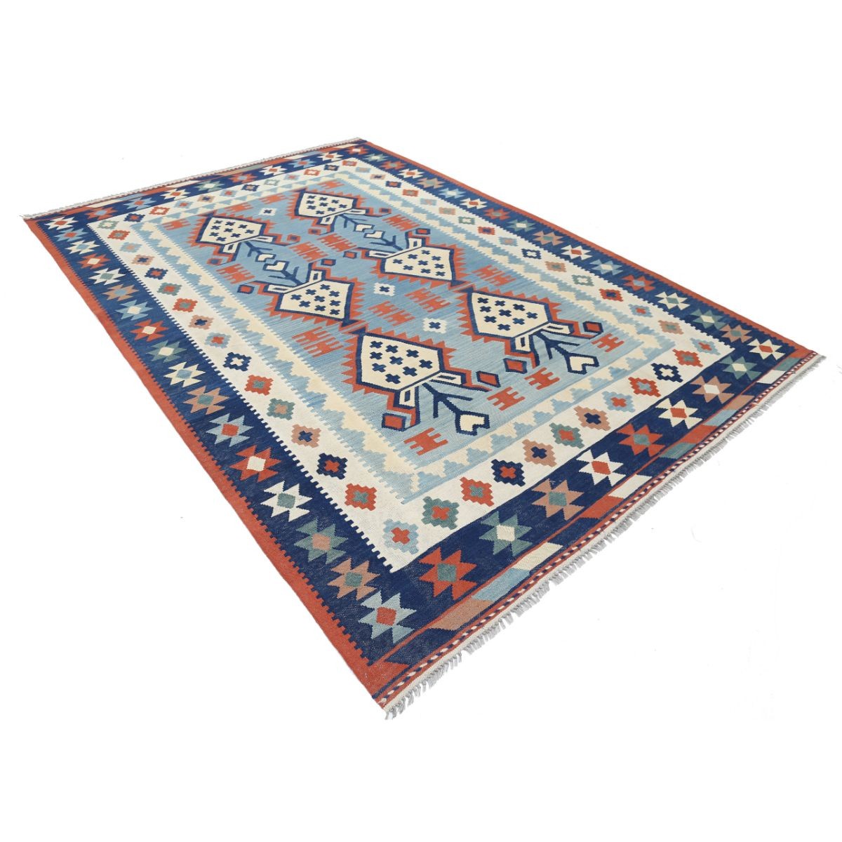 Kafkaas 7x10 Hand Woven Washable Wool Rug - Colorful