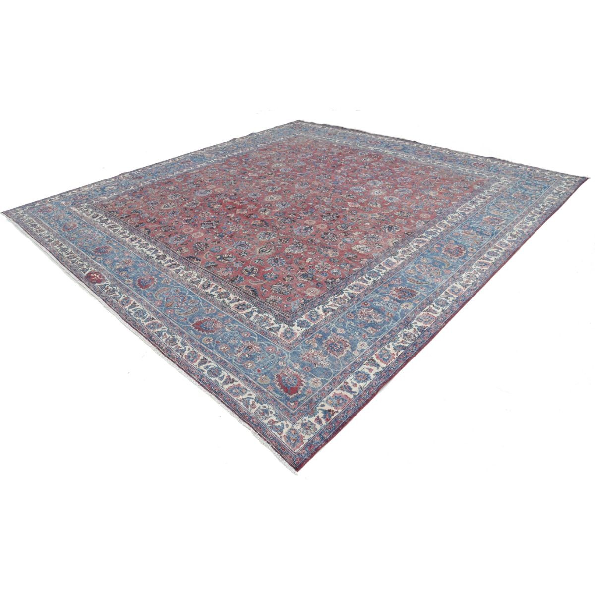 Vintage 13x14 Handmade Double Knotted Washable Wool Rug - Soft Hues - Square
