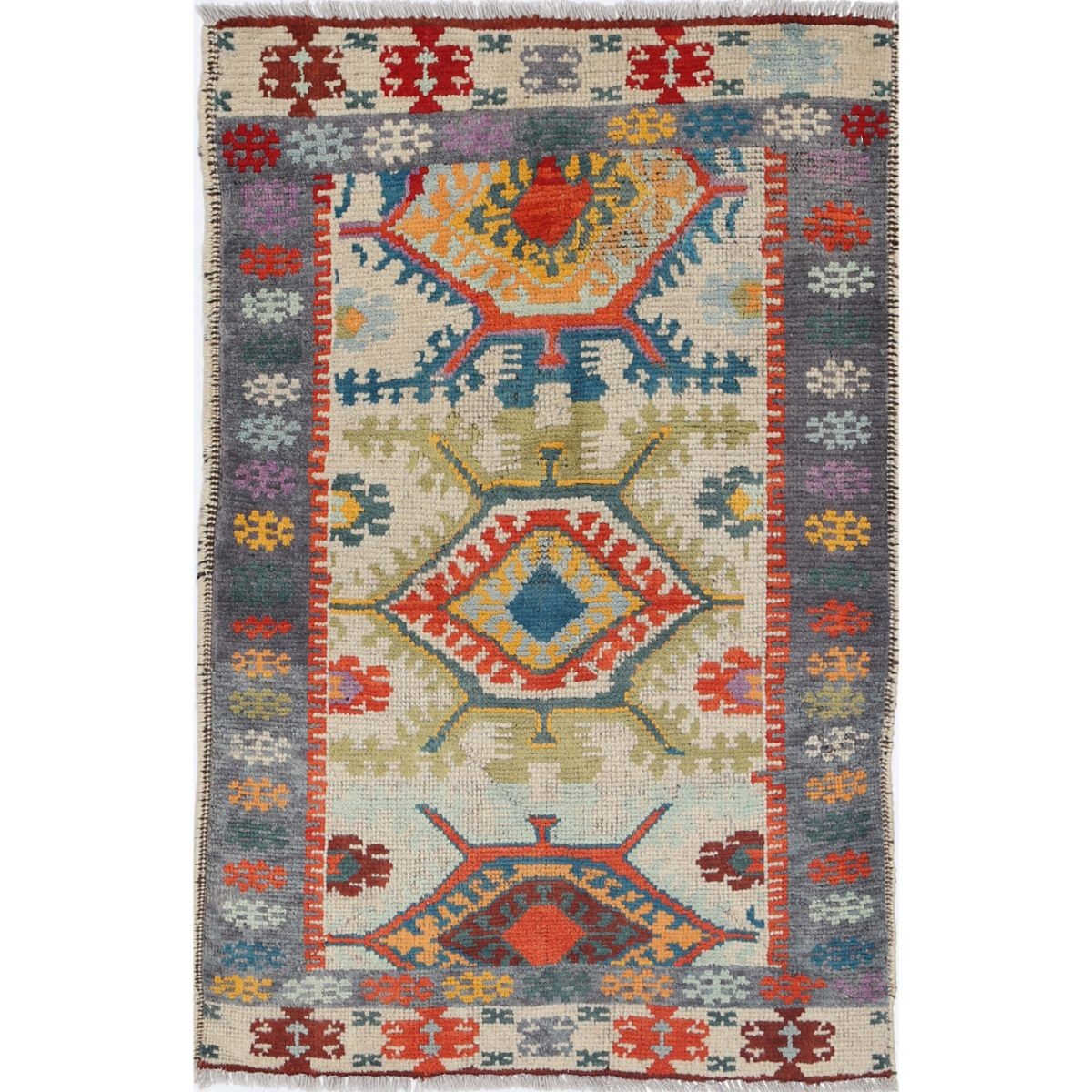 Revival 3x4 Handmade Double Knotted Washable Wool Rug - Colorful