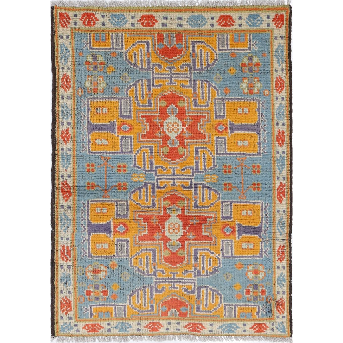 Revival 3x4 Handmade Double Knotted Washable Wool Rug - Colorful
