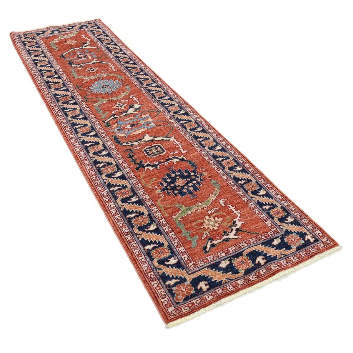 Heriz 3x10 Handmade Double Knotted Washable Wool Runner - Colorful