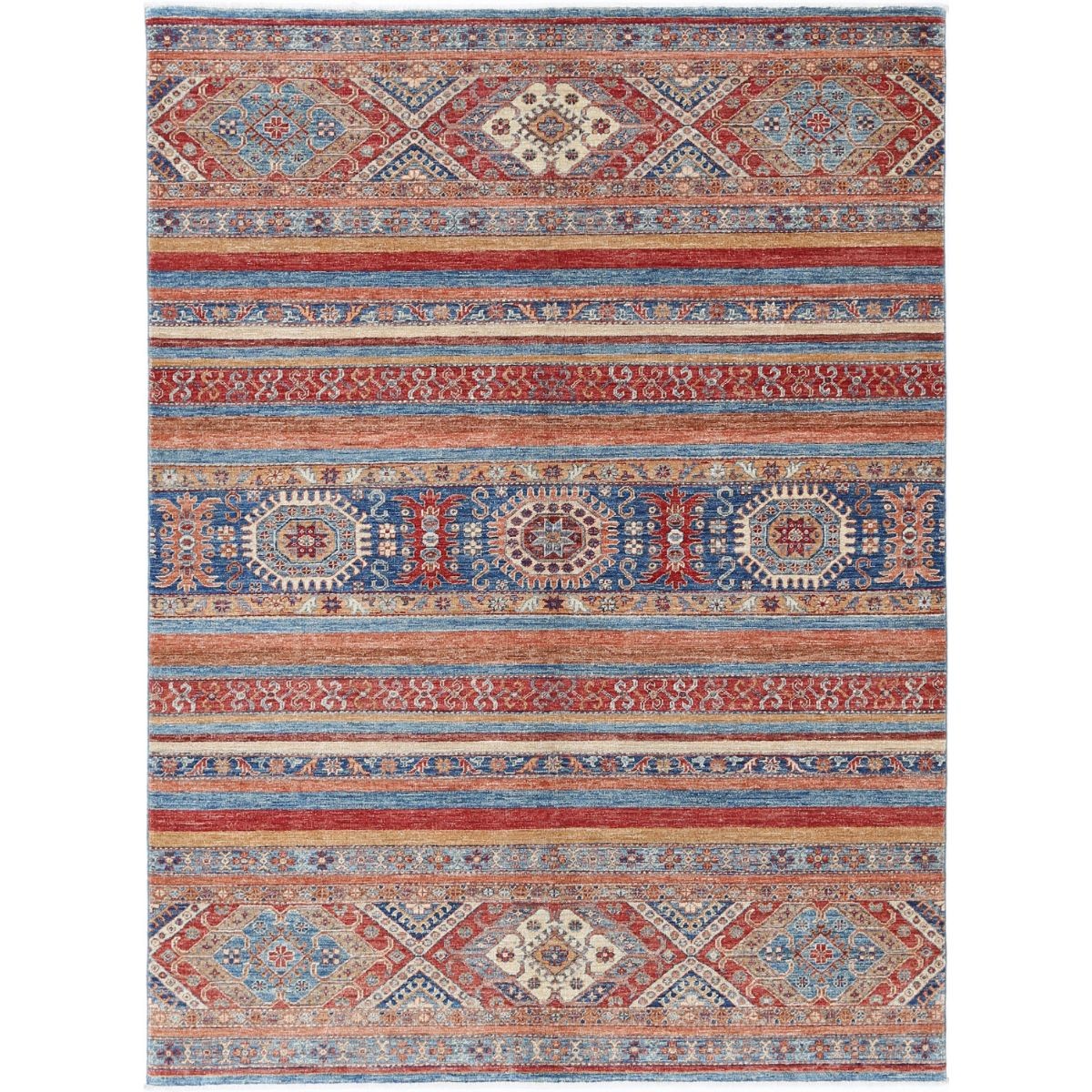 Khurjeen 6x8 Hand-Knotted Washable Wool Rug - Colorful