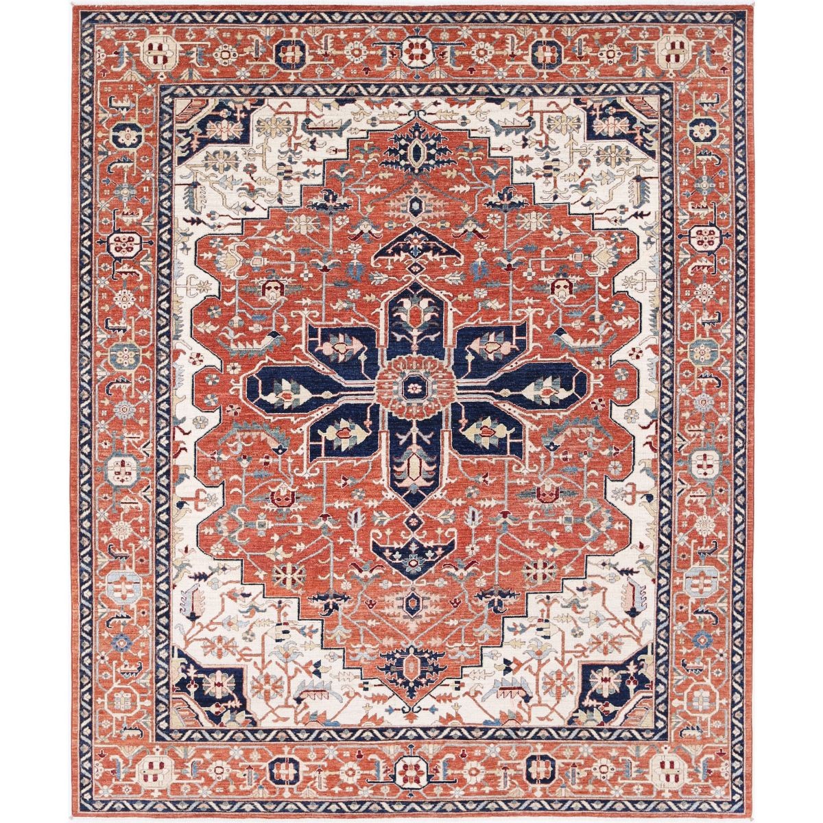 Heriz 8x10 Handmade Double Knotted Washable Wool Rug - Colorful