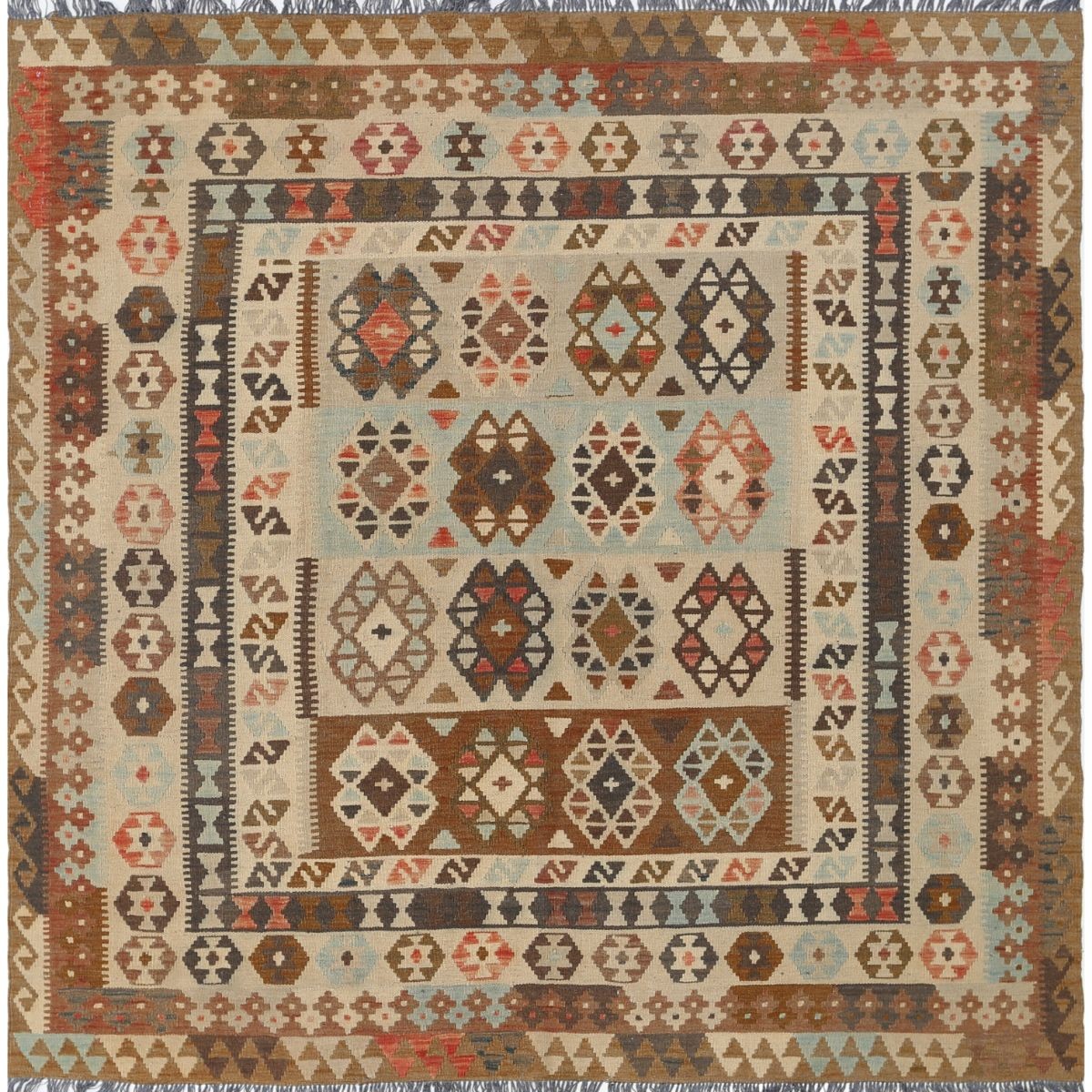 Maimana 7x7 Hand Woven Washable Wool Rug - Colorful - Square
