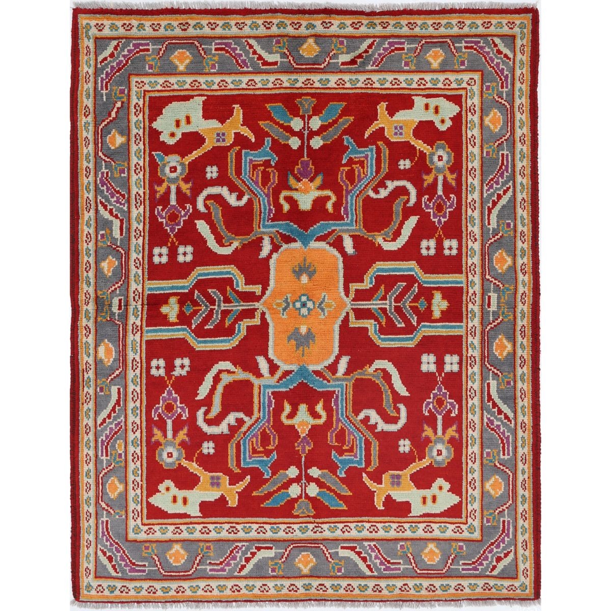 Revival 5x6 Handmade Double Knotted Washable Wool Rug - Colorful