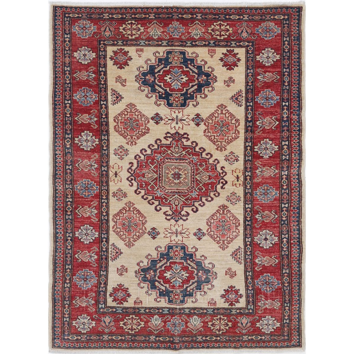 Kazak 4x6 Handmade Double Knotted Washable Wool Rug - Colorful