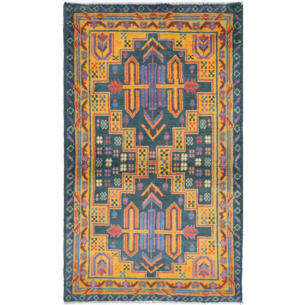 Revival 3x6 Handmade Double Knotted Washable Wool Rug - Colorful