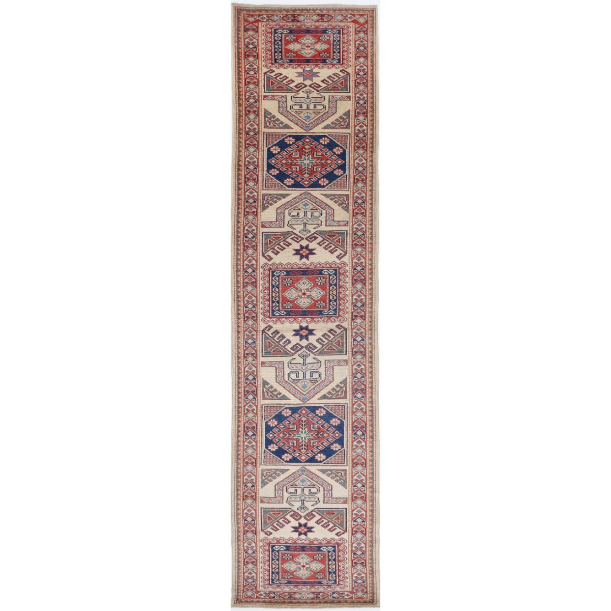 Kazak 3x14 Handmade Double Knotted Washable Wool Runner - Colorful
