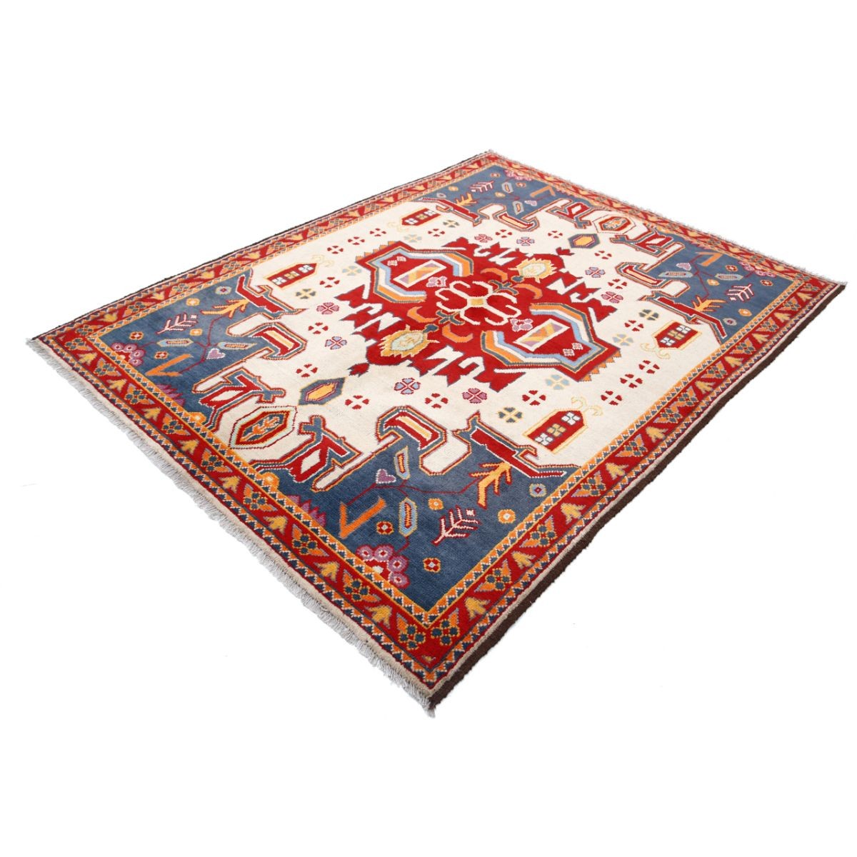 Revival 6x7 Handmade Double Knotted Washable Wool Rug - Colorful