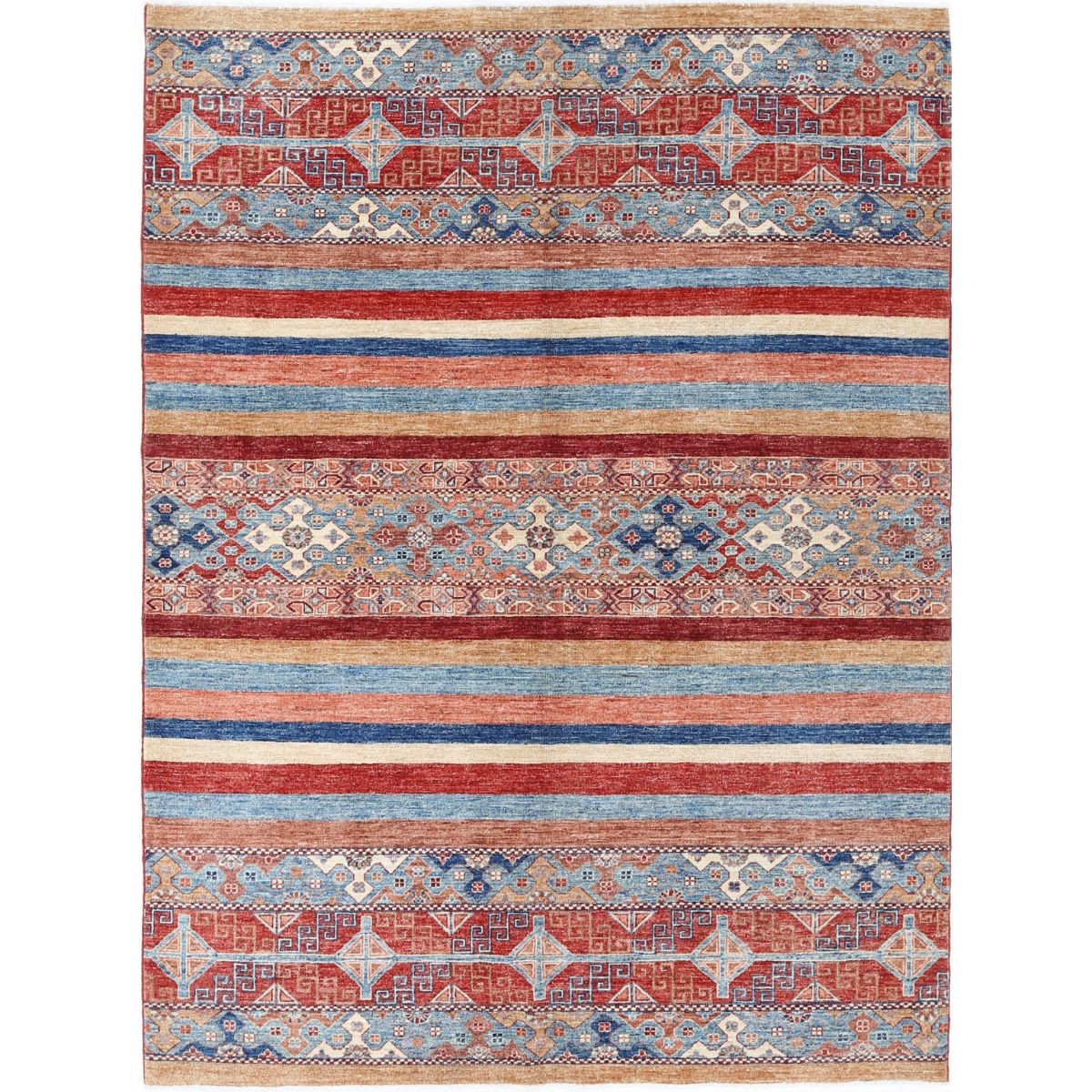 Khurjeen 6x8 Handmade Double Knotted Washable Wool Rug - Colorful