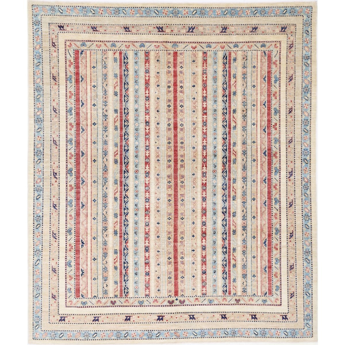 Shaal 8x9 Handmade Double Knotted Washable Wool Rug - Colorful