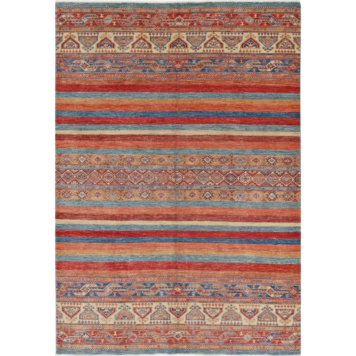 Khurjeen 7x10 Hand-Knotted Washable Wool Rug - Colorful