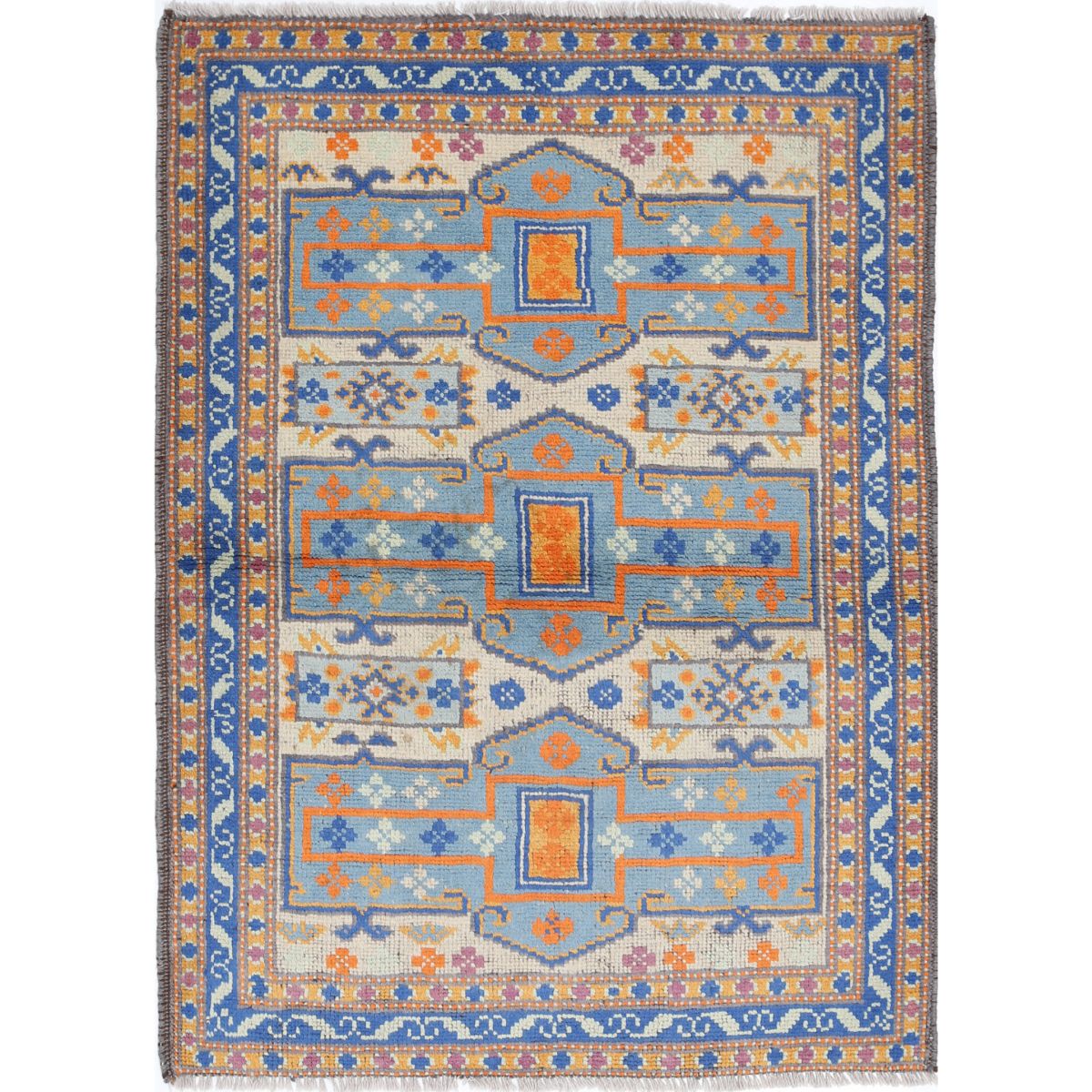 Revival 4x5 Handmade Double Knotted Washable Wool Rug - Colorful