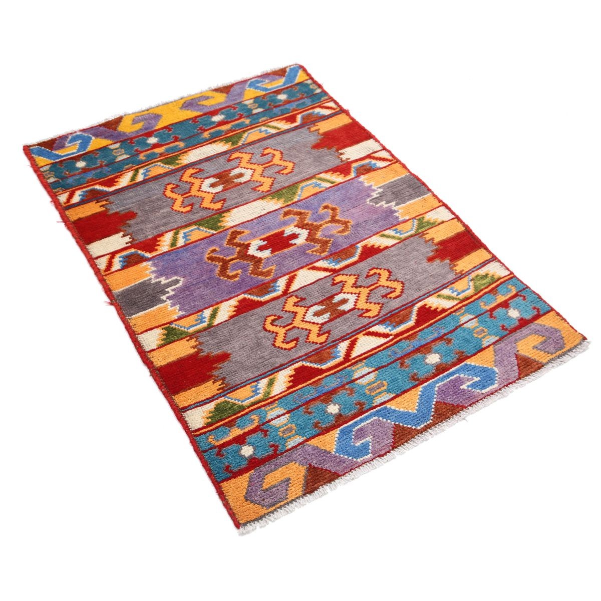 Revival 3x4 Handmade Double Knotted Washable Wool Rug - Colorful