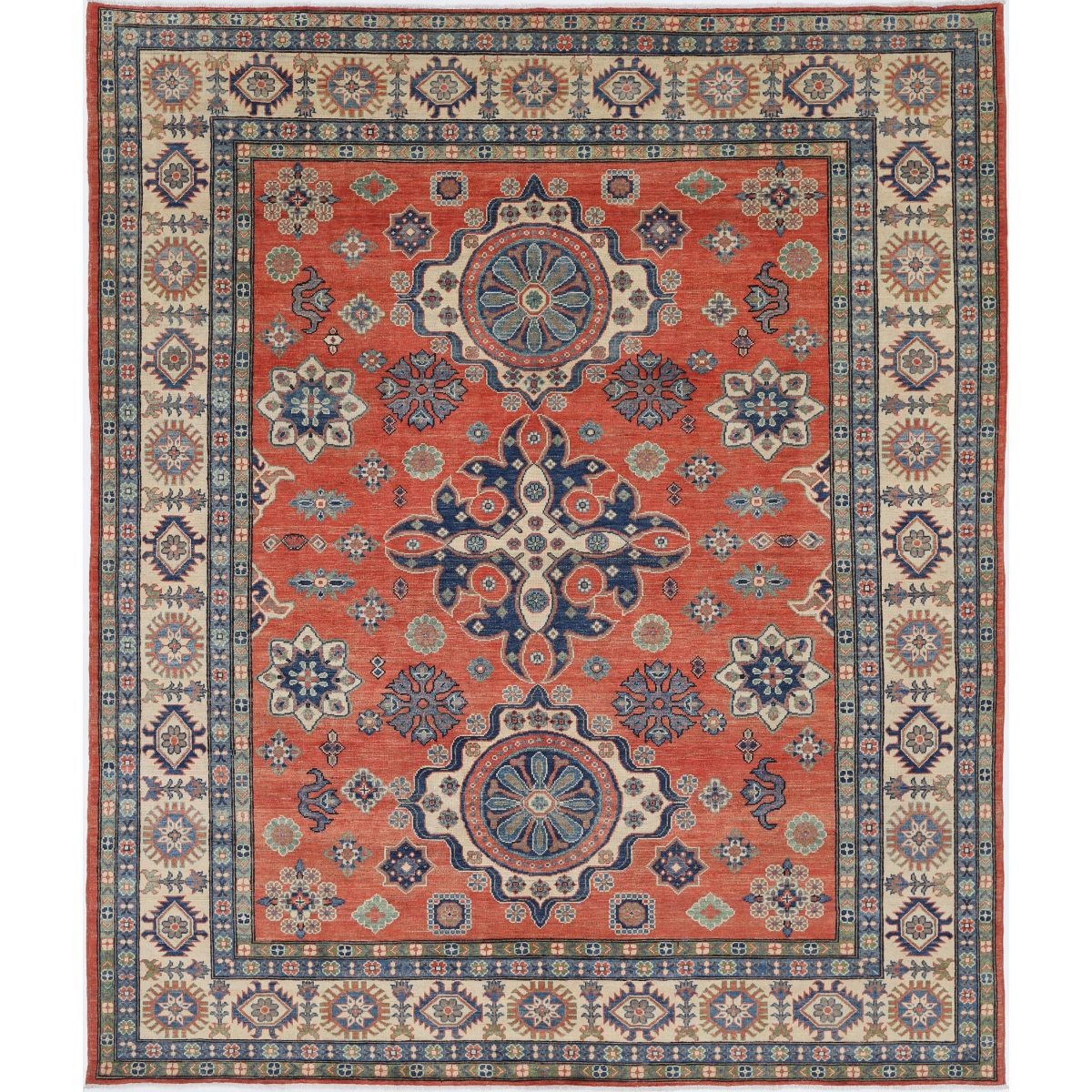 Kazak 8x10 Handmade Double Knotted Washable Wool Rug - Colorful