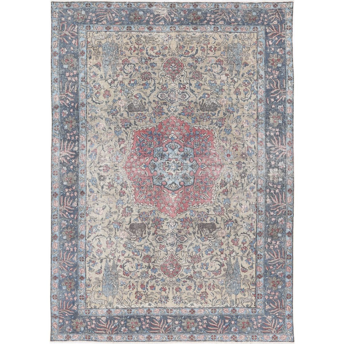Vintage 8x11 Handmade Double Knotted Washable Wool Rug - Soft Hues