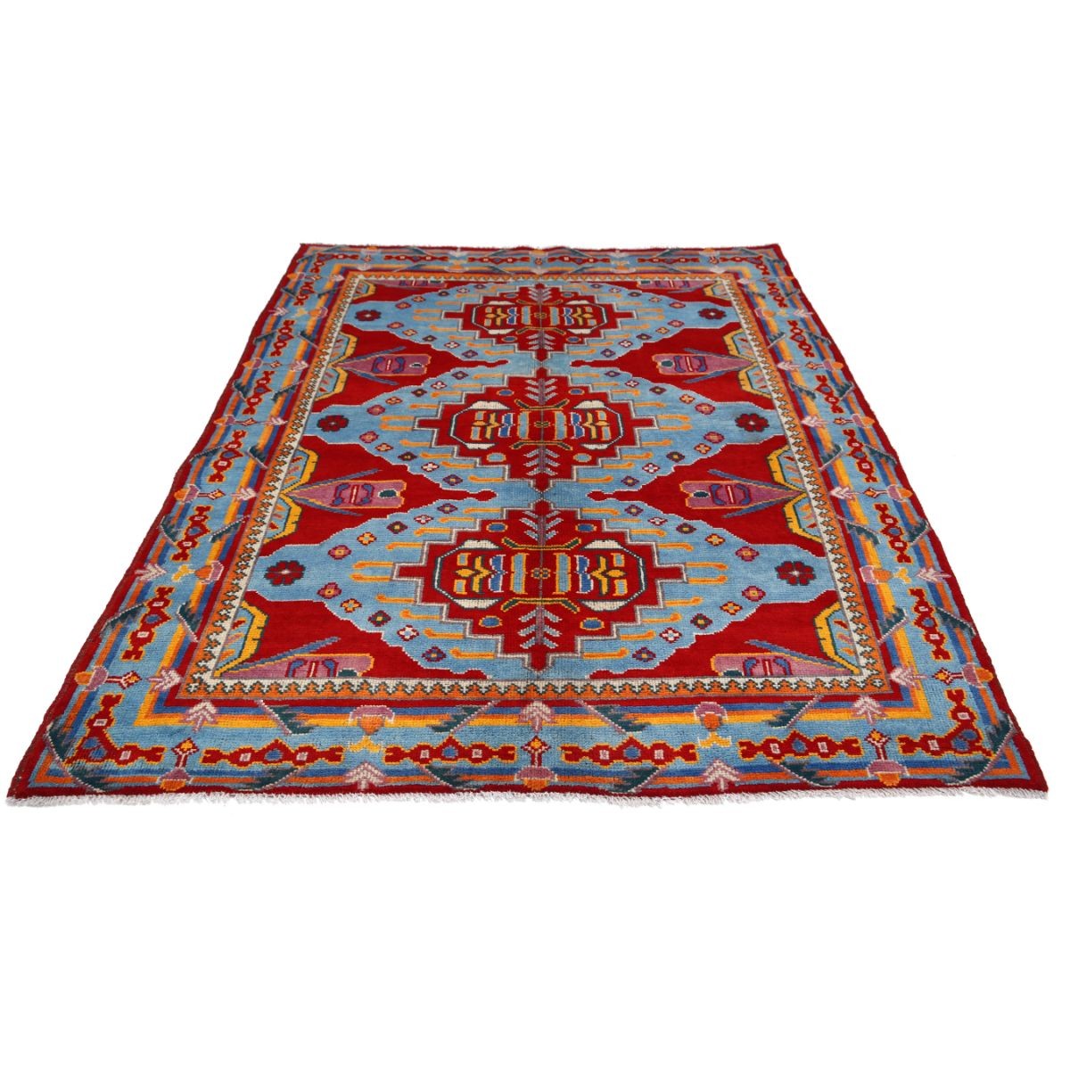 Revival 6x8 Handmade Double Knotted Washable Wool Rug - Colorful