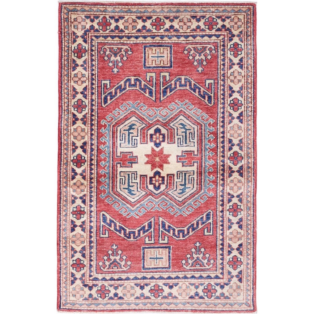 Kazak 3x4 Handmade Double Knotted Washable Wool Rug - Colorful