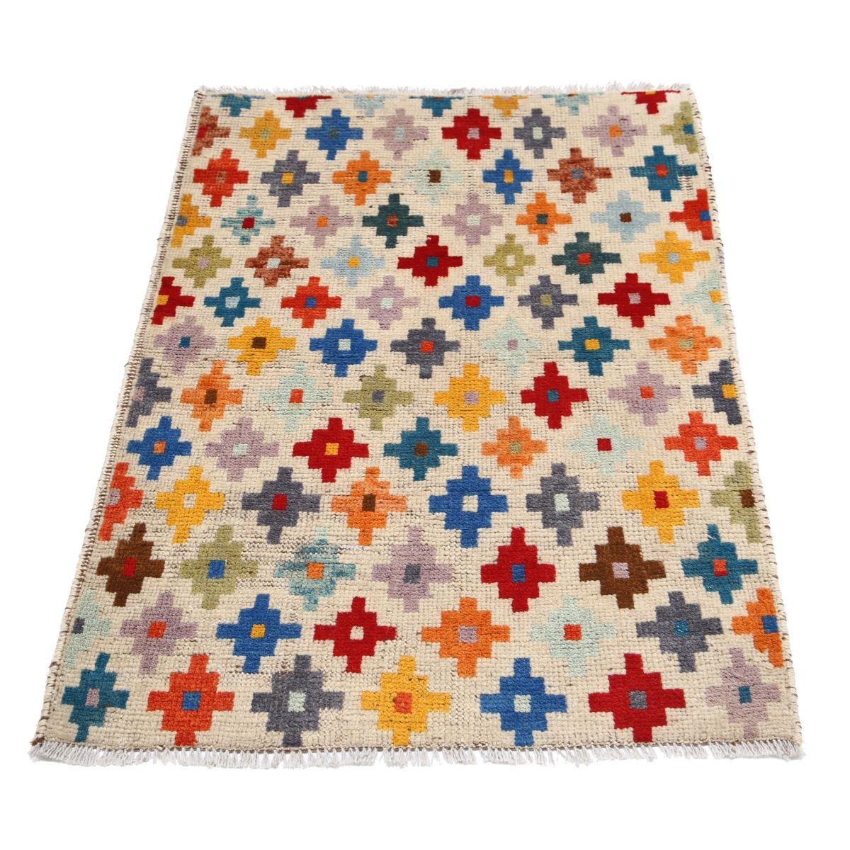 Revival 3x3 Handmade Double Knotted Washable Wool Rug - Colorful