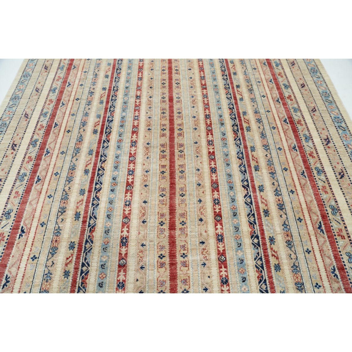 Shaal 8x9 Handmade Double Knotted Washable Wool Rug - Colorful