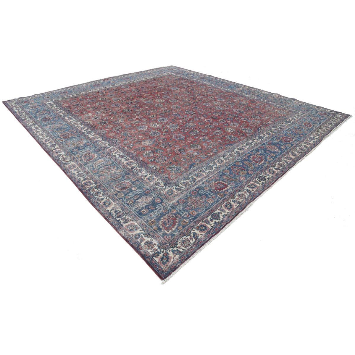 Vintage 13x14 Handmade Double Knotted Washable Wool Rug - Soft Hues - Square