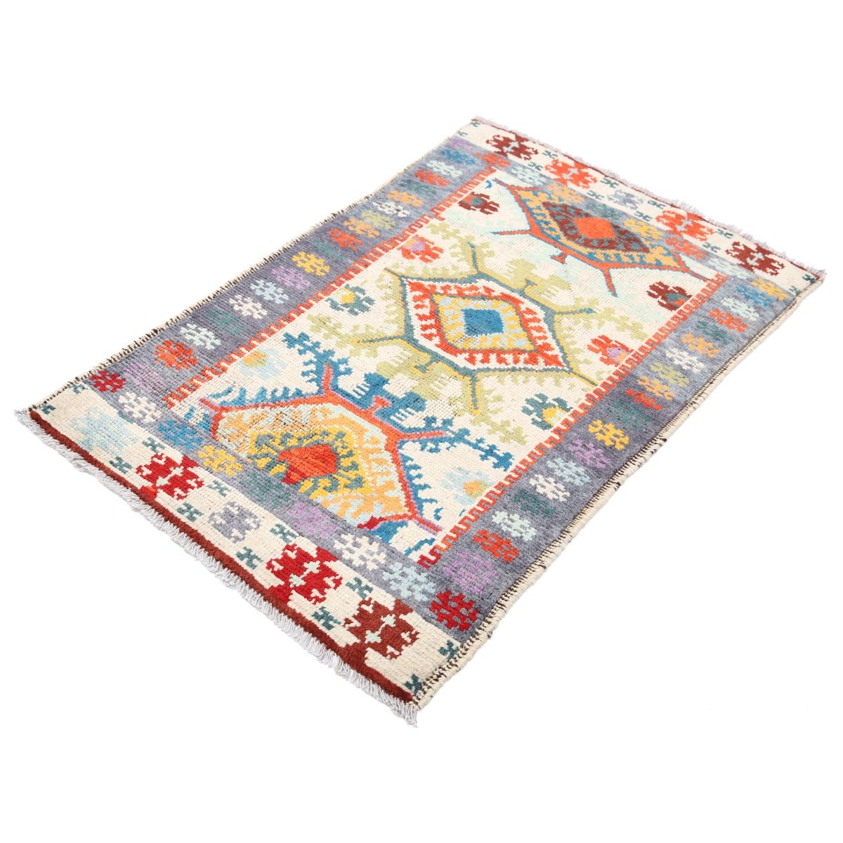 Revival 3x4 Handmade Double Knotted Washable Wool Rug - Colorful