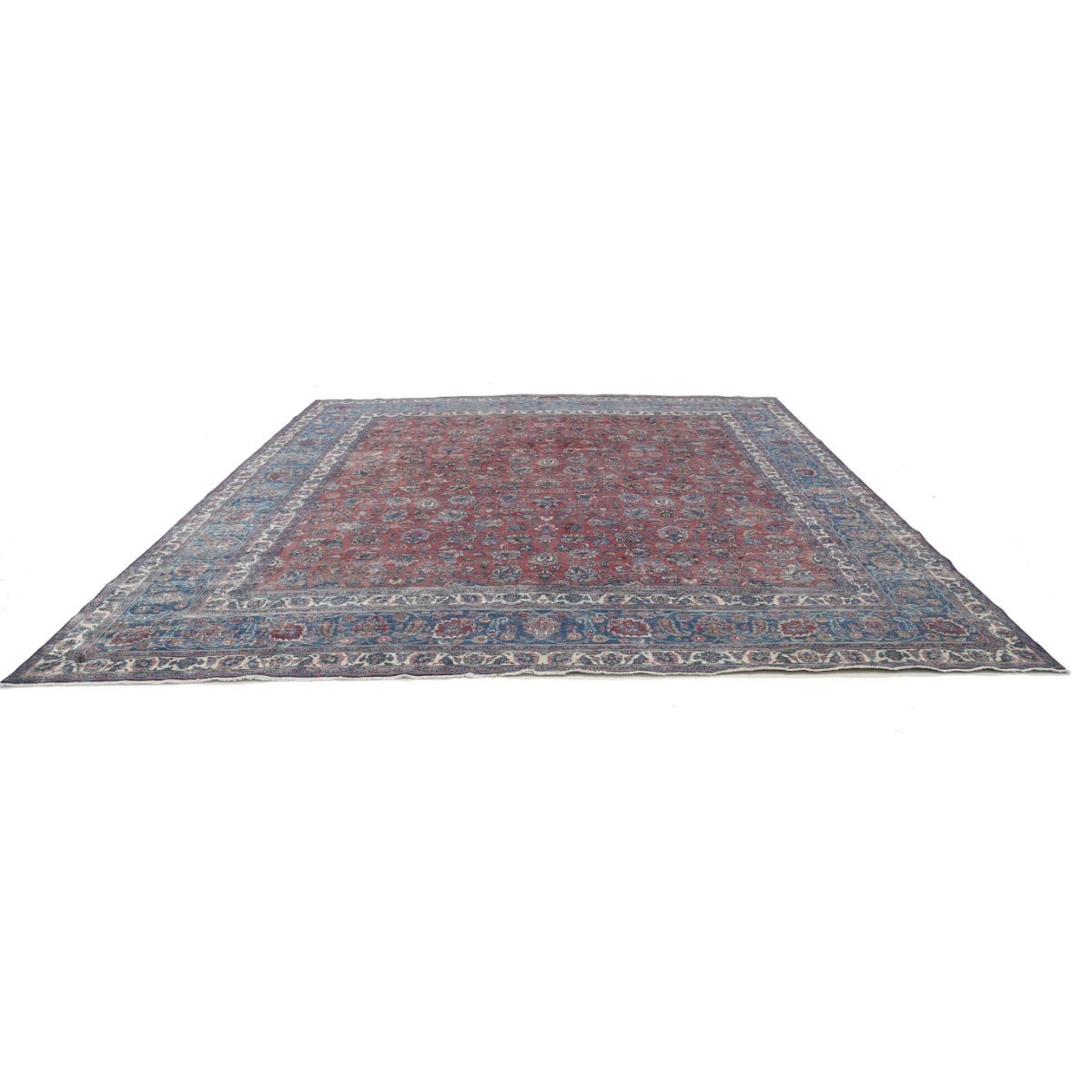 Vintage 13x14 Handmade Double Knotted Washable Wool Rug - Soft Hues - Square