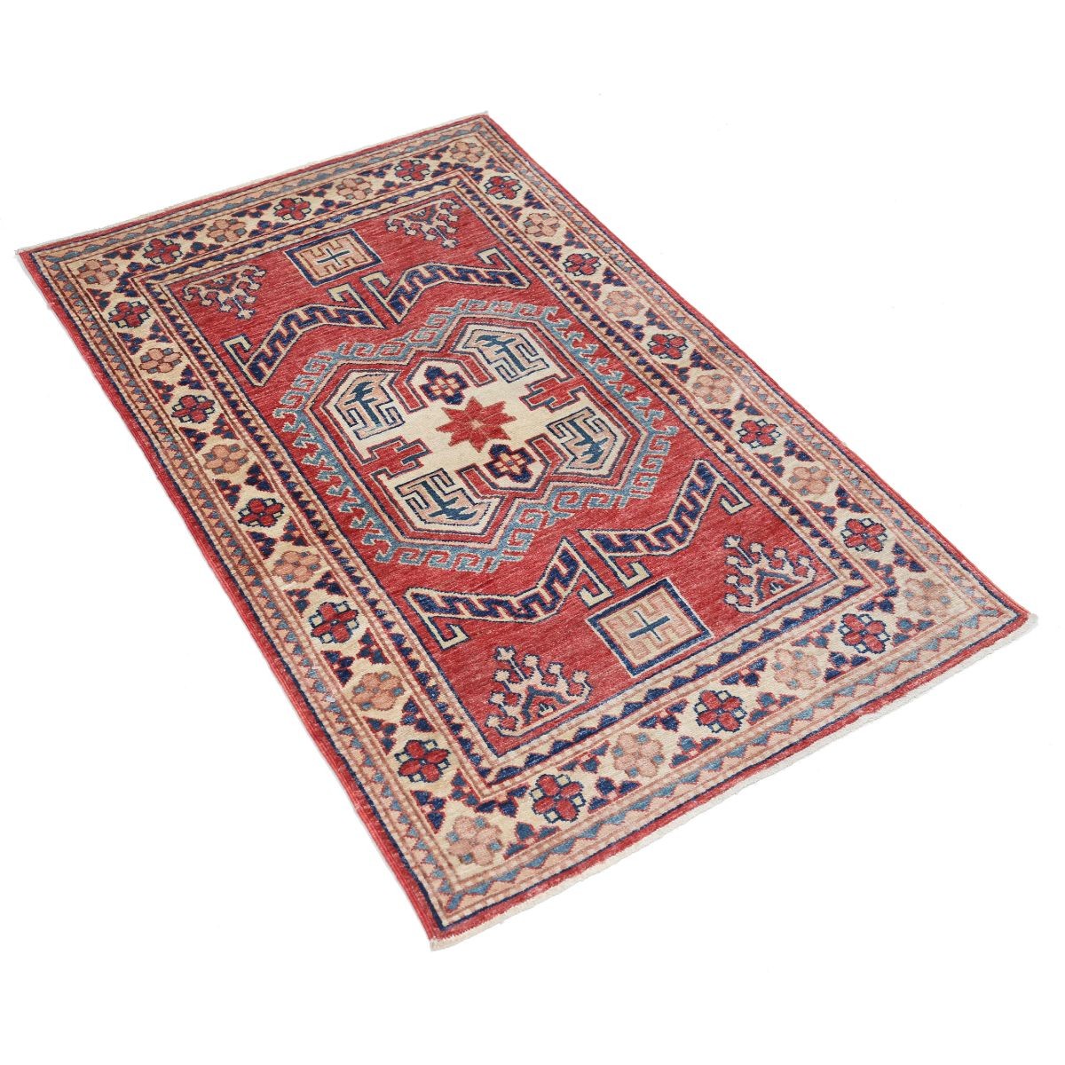 Kazak 3x4 Handmade Double Knotted Washable Wool Rug - Colorful