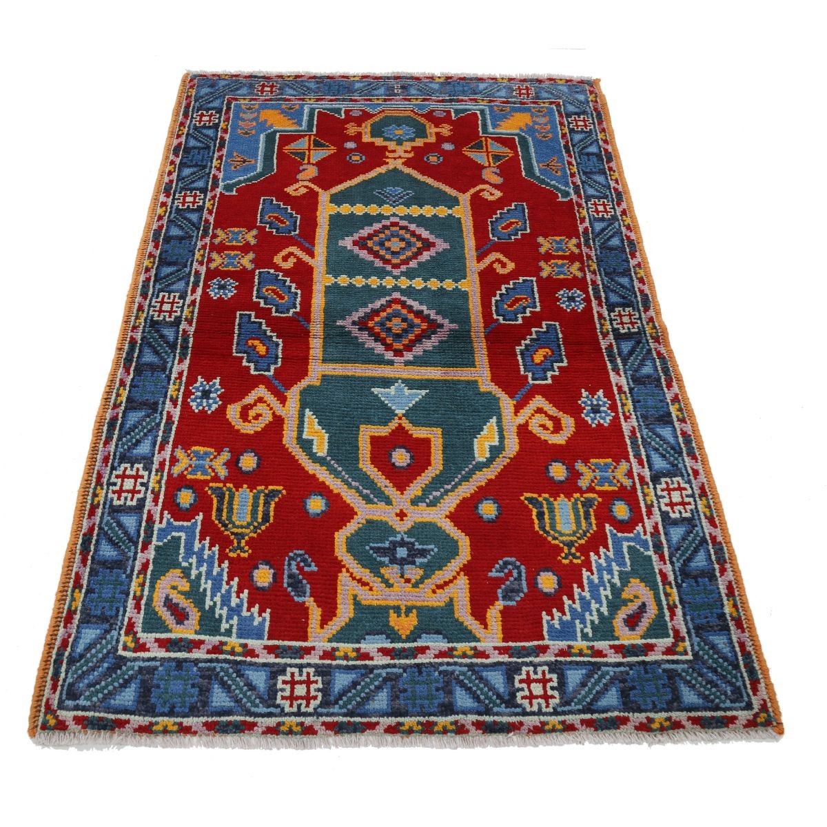 Revival 4x5 Handmade Double Knotted Washable Wool Rug - Colorful