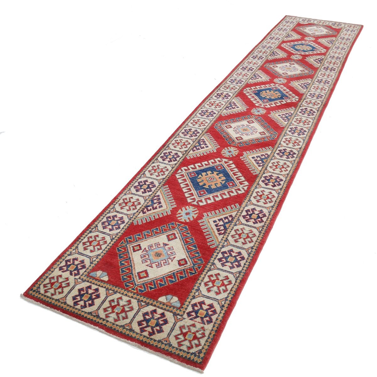 Kazak 3x13 Handmade Double Knotted Washable Wool Runner - Colorful