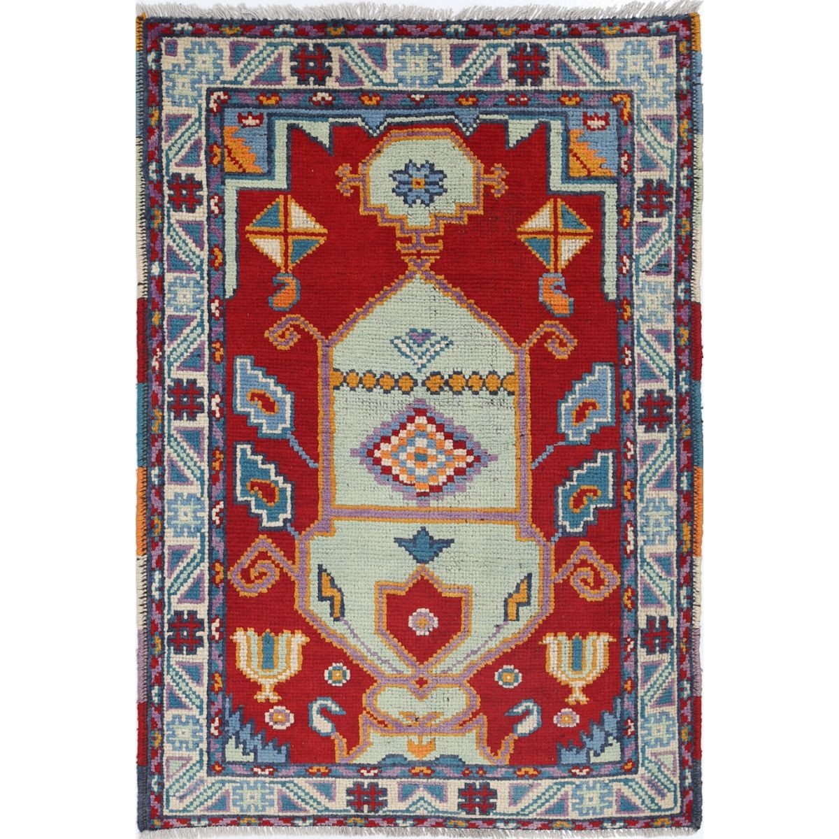 Revival 3x4 Handmade Double Knotted Washable Wool Rug - Colorful