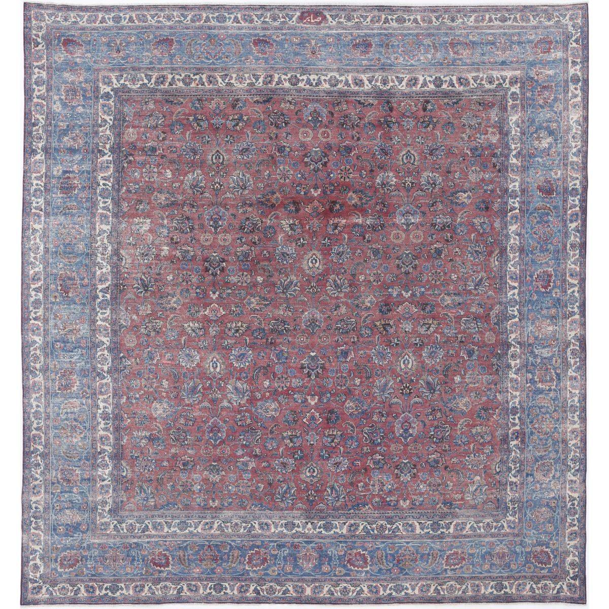 Vintage 13x14 Handmade Double Knotted Washable Wool Rug - Soft Hues - Square