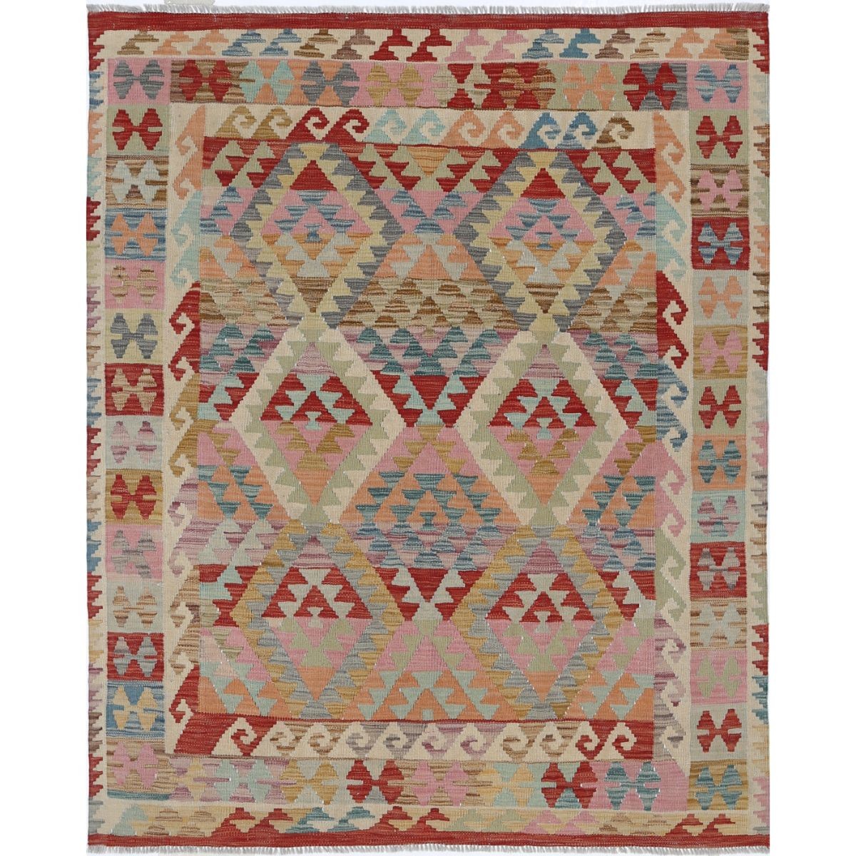 Maimana 5x6 Hand Woven Washable Wool Rug - Colorful