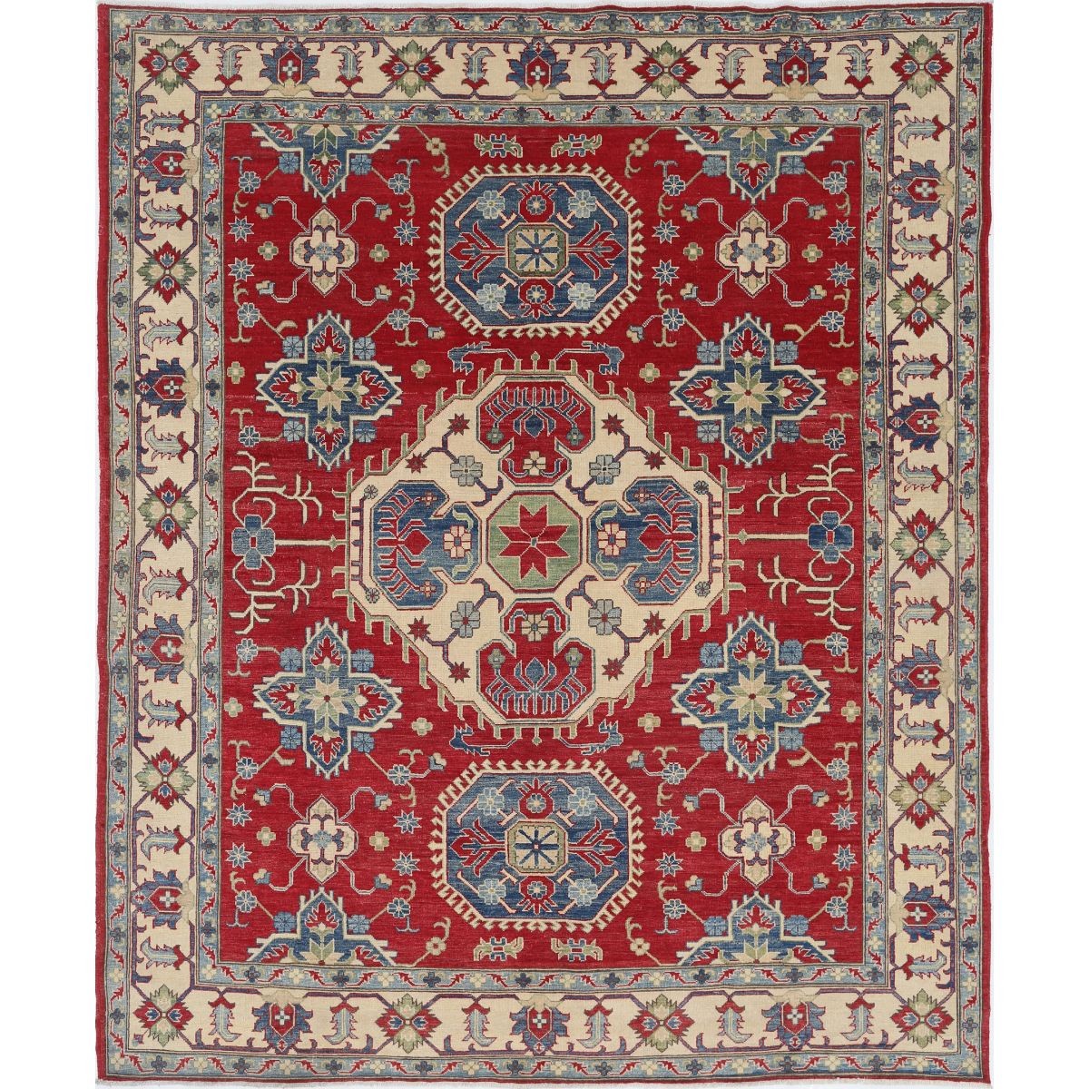 Kazak 8x10 Handmade Double Knotted Washable Wool Rug - Colorful