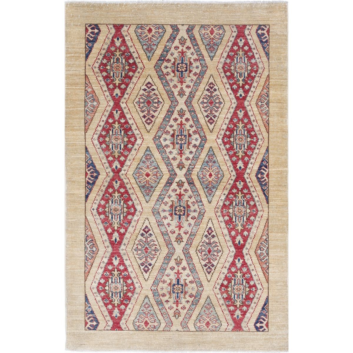 Kazak 3x5 Handmade Double Knotted Washable Wool Rug - Colorful