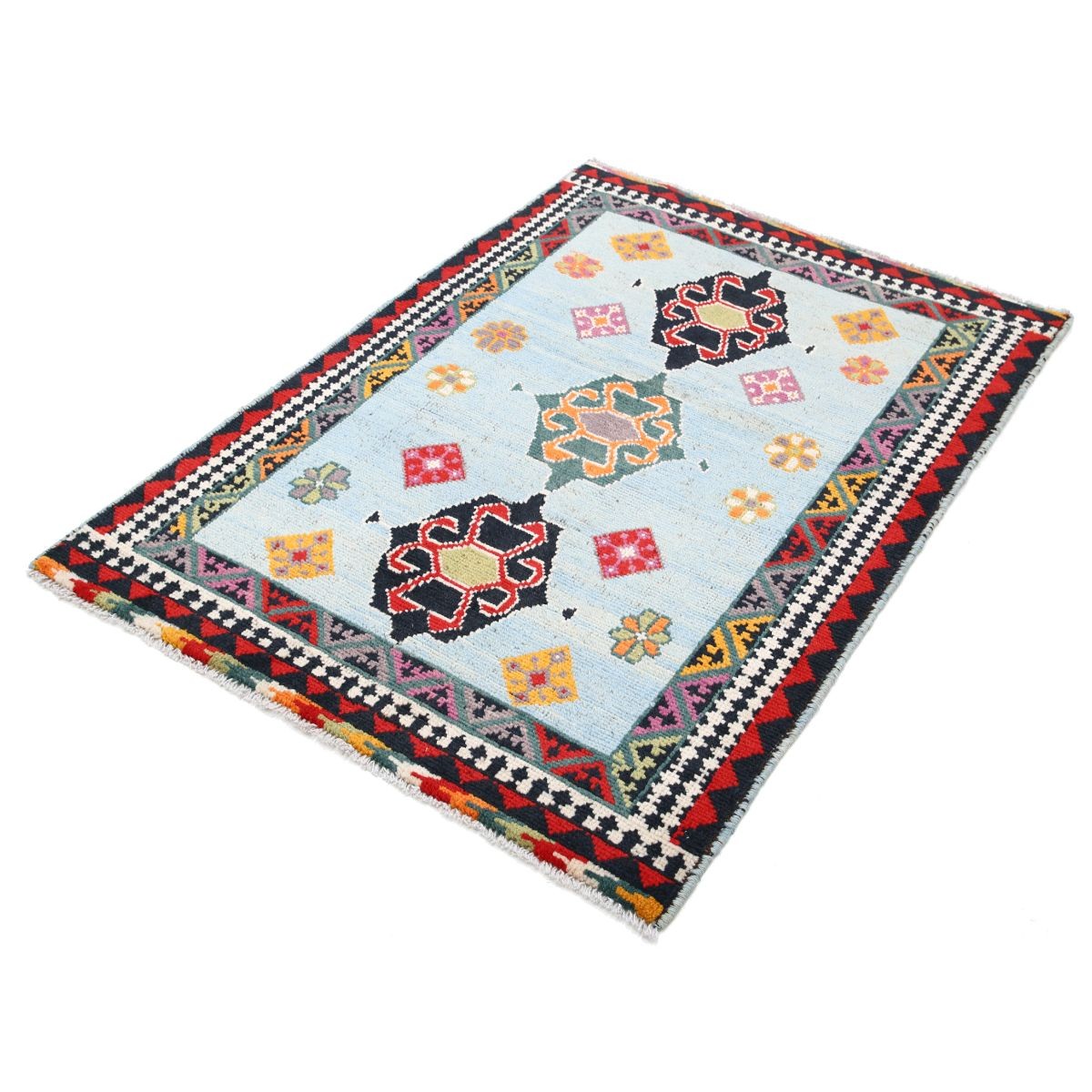 Revival 4x5 Handmade Double Knotted Washable Wool Rug - Colorful